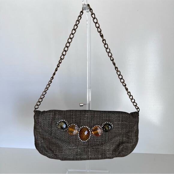 Chico’s Embellished Linen Foldover Clutch bag - Picture 1 of 13